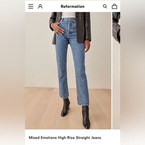 Reformation Floral Embroidered High Rise Jeans (mixed emotions)
